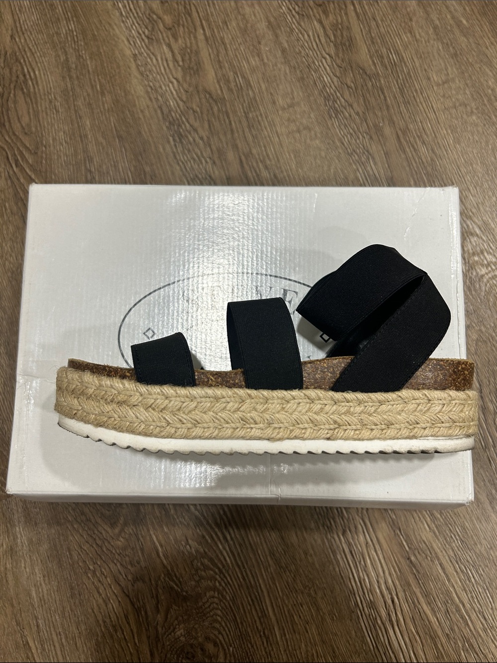 Sofft Black Elastic Strap Espadrille Platform Sandal